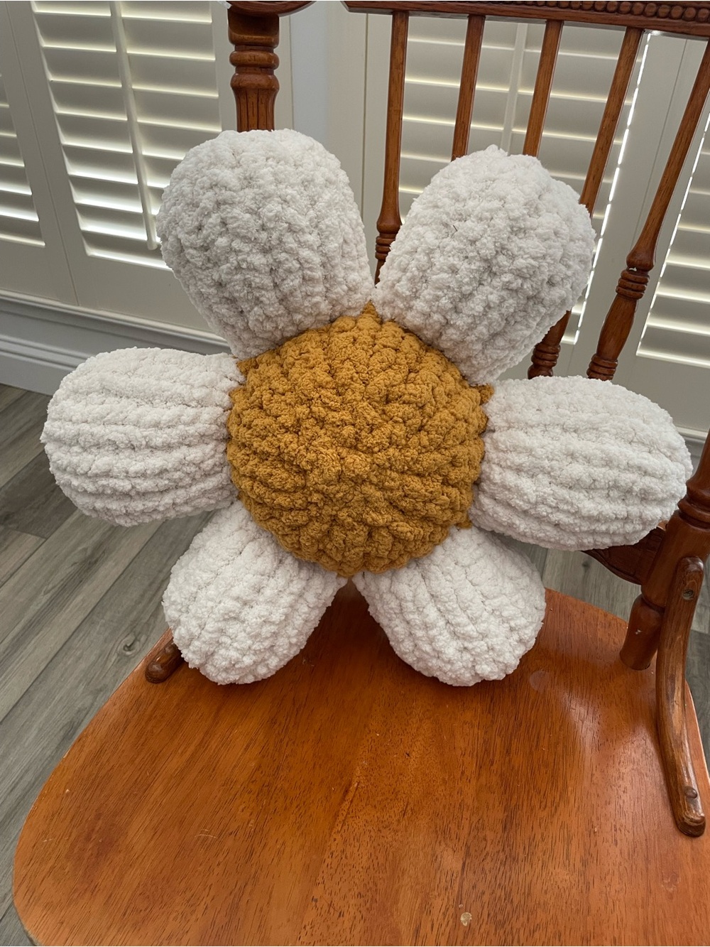 Plush Daisy Accent Pillow in White and Mustard